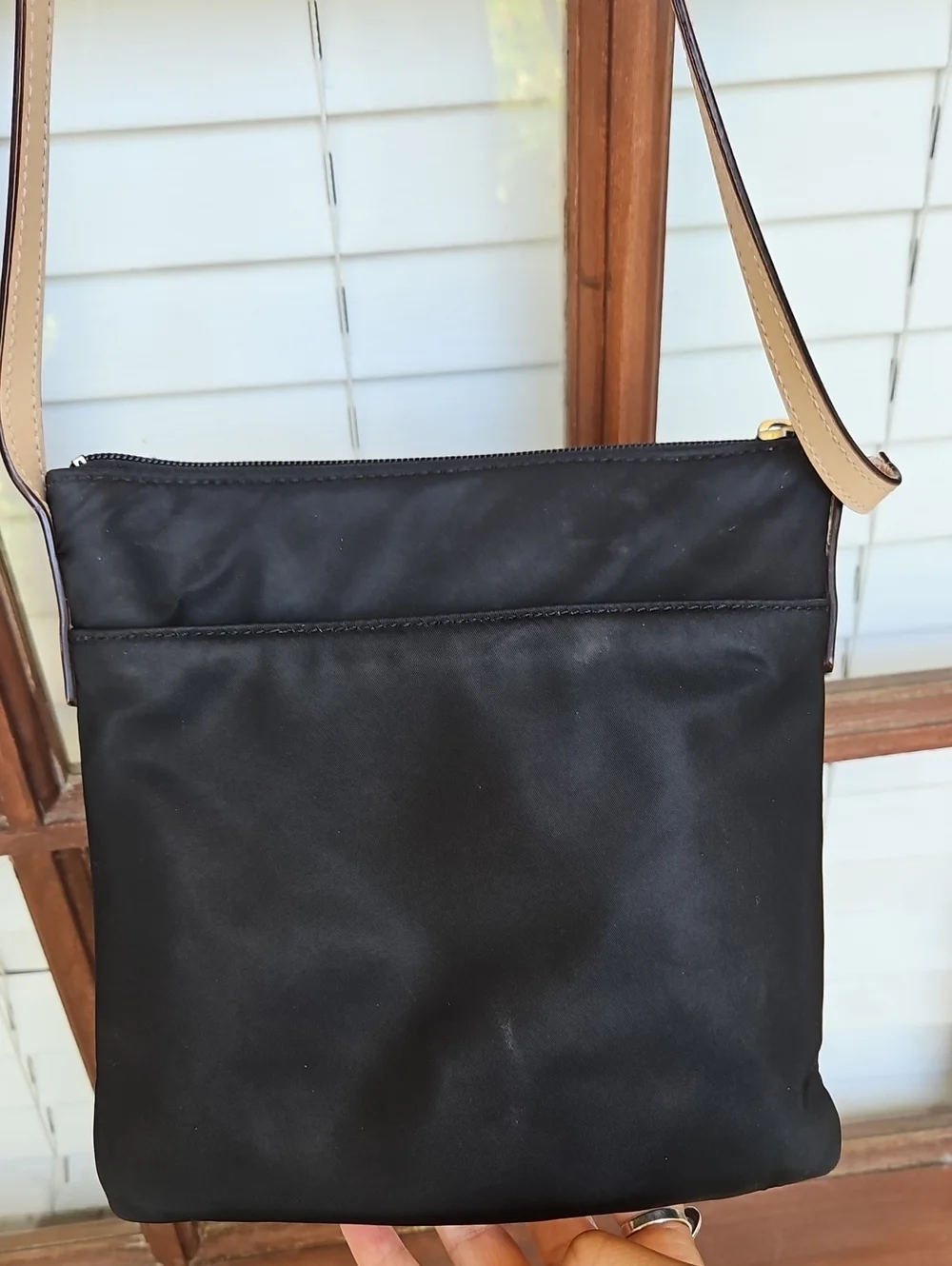Kate Spade Black Nylon Kennedy Park Tess  Leather Long Strap Crossbody Bag